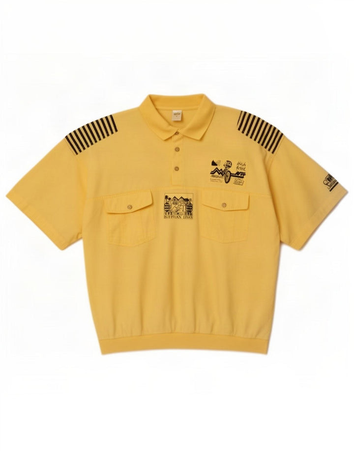 C&A Mens Graphic Short Sleeve Pullover Shirt Large Yellow Striped Cotton
