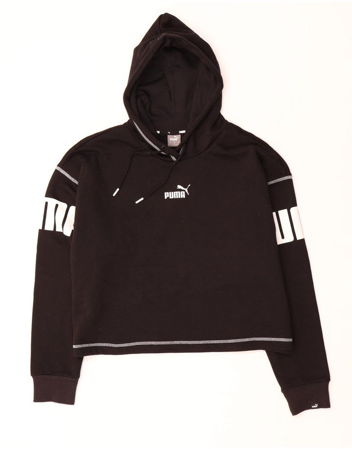 PUMA Womens Oversized Graphic Hoodie Jumper UK 14 Medium Black Cotton