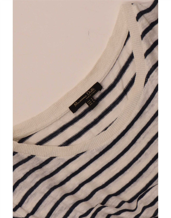 Massimo Dutti Womens T-Shirt Top UK 14 Medium White Striped