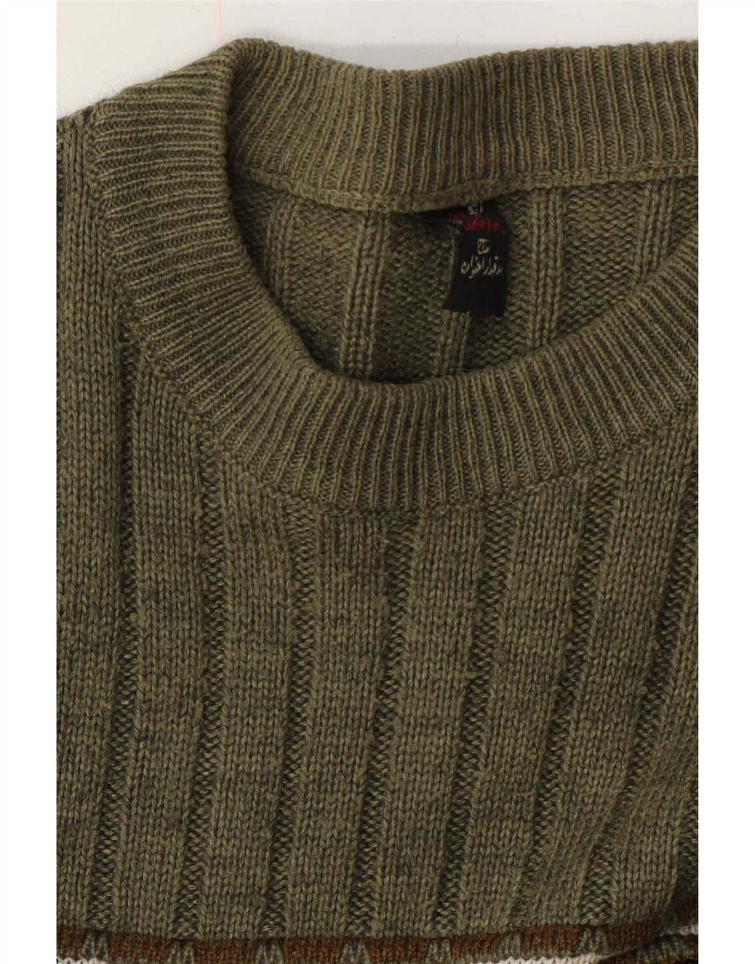 Vintage Mens Crew Neck Jumper Sweater Medium Green Fair Isle