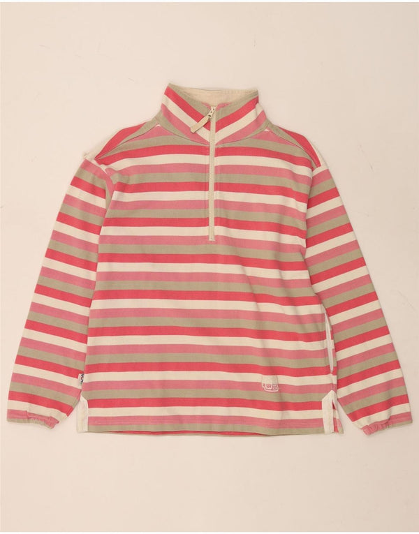 Vintage Womens Zip Neck Sweatshirt Jumper UK 16 Large Pink Striped Cotton