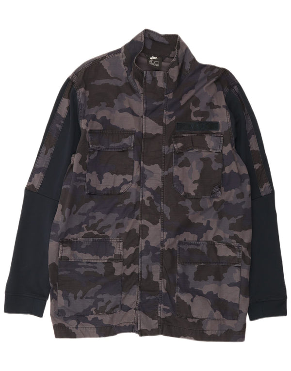 Nike Mens Graphic Utility Jacket UK 42 XL Navy Blue Camouflage Cotton