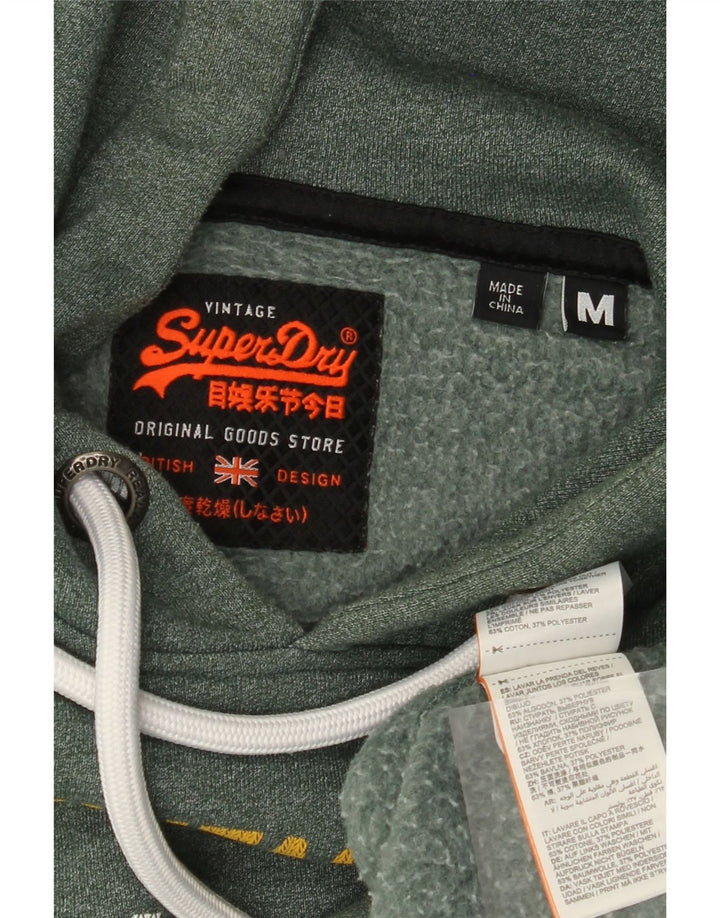 SUPERDRY Mens Graphic Hoodie Jumper Medium Green Flecked Cotton