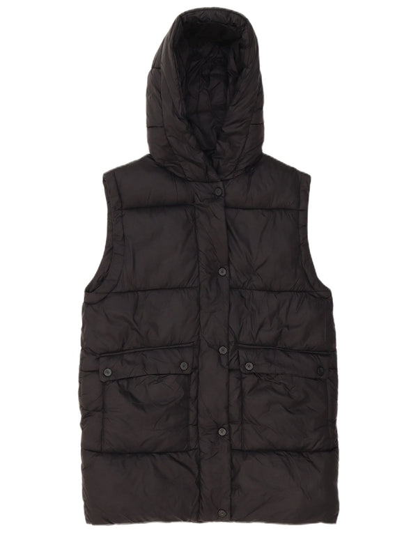 Zara Girls Longline Hooded Padded Gilet 11-12 Years Black Polyamide
