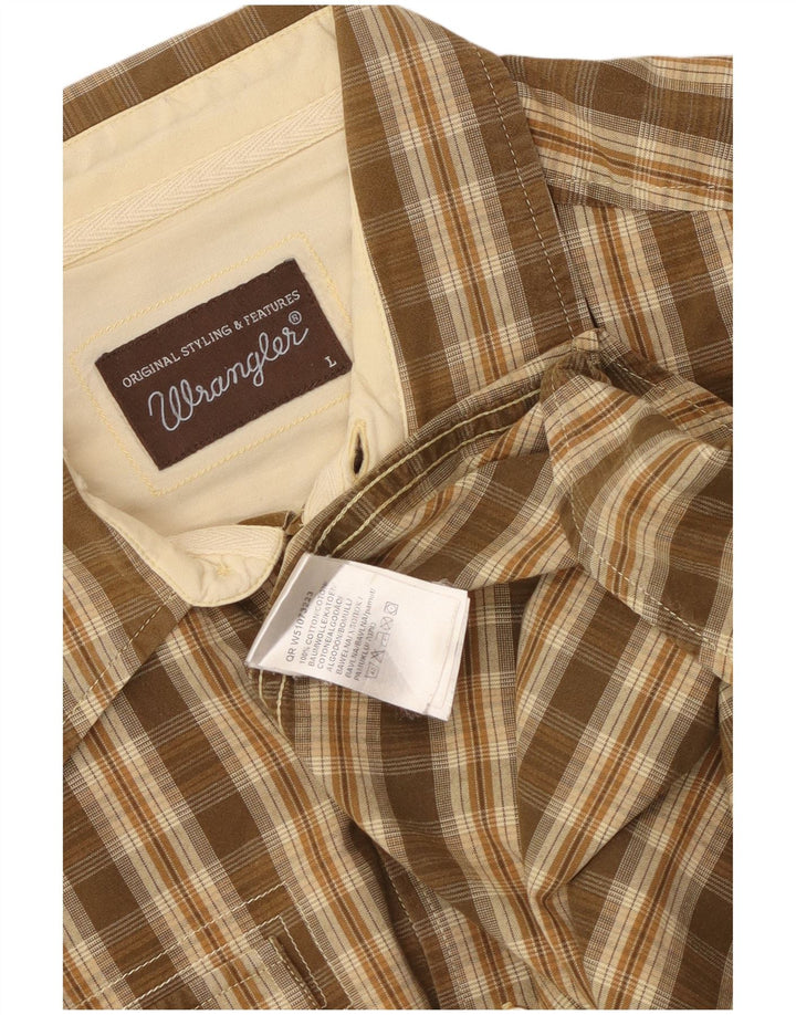 Wrangler Mens Shirt Large Brown Check Cotton