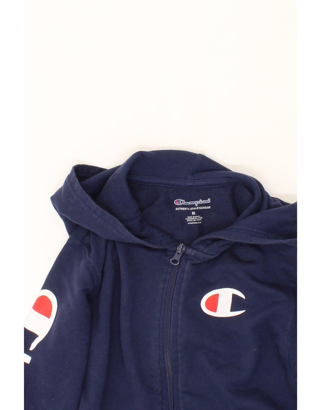 CHAMPION Boys Graphic Zip Hoodie Sweater 10-11 Years Medium Navy Blue Vintage Champion and Second-Hand Champion from Messina Hembry 