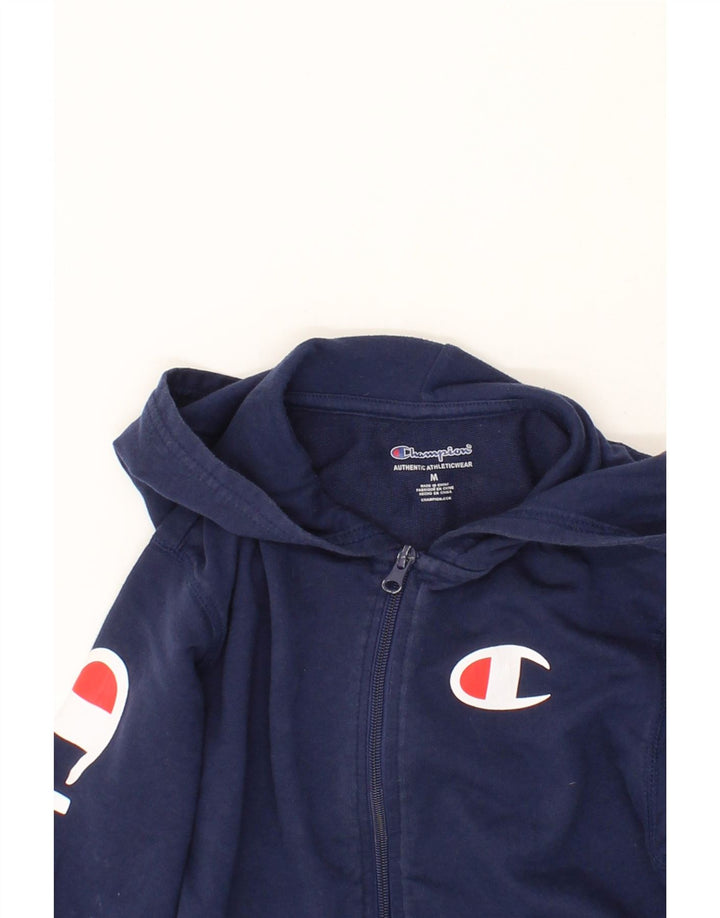 CHAMPION Boys Graphic Zip Hoodie Sweater 10-11 Years Medium Navy Blue Vintage Champion and Second-Hand Champion from Messina Hembry 