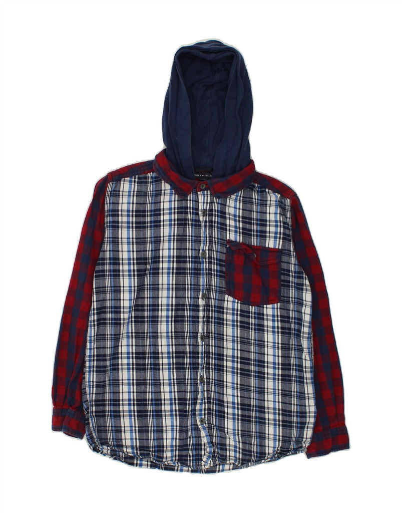 TOMMY HILFIGER Boys Hooded Flannel Shirt 12-13 Years Large Navy Blue Check | Vintage Tommy Hilfiger | Thrift | Second-Hand Tommy Hilfiger | Used Clothing | Messina Hembry 