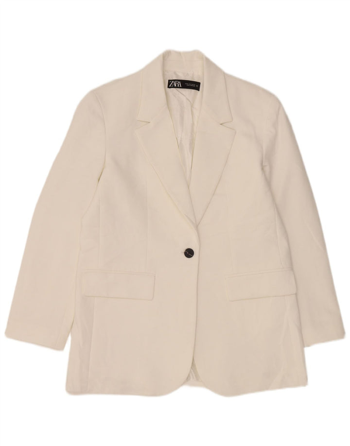 Zara Womens 1 Button Blazer Jacket UK 14 Medium White Polyester
