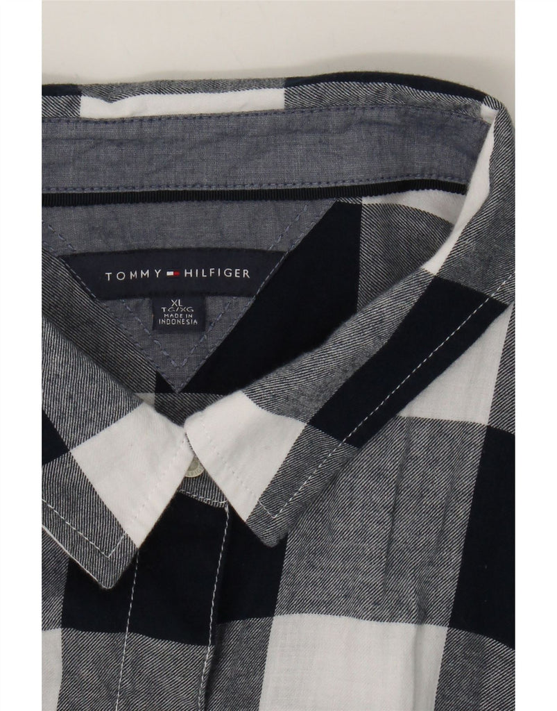 TOMMY HILFIGER Womens Flannel Shirt UK 18 XL Navy Blue Gingham Cotton Vintage Tommy Hilfiger and Second-Hand Tommy Hilfiger from Messina Hembry 