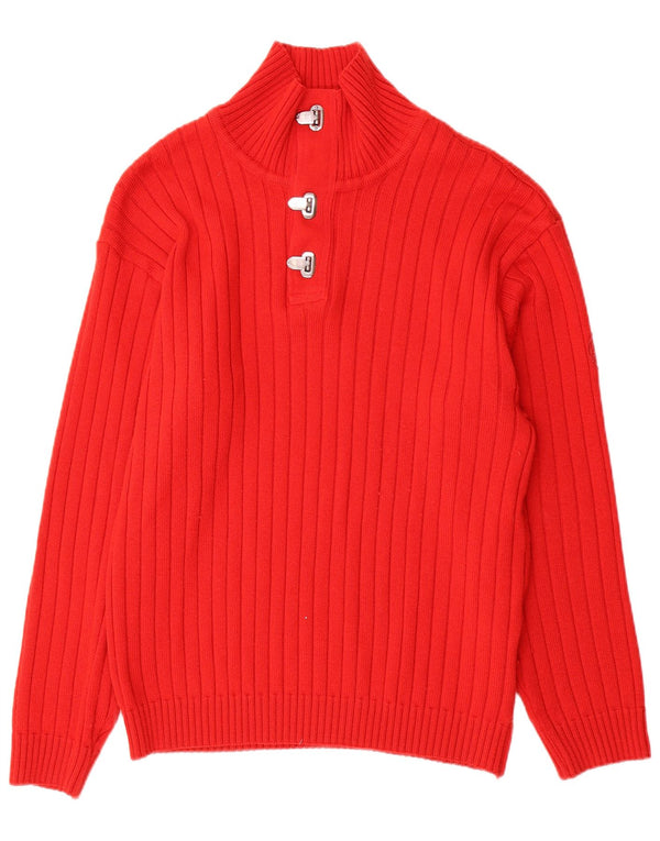 Green Coast Mens Button Neck Jumper Sweater IT 56 XL Red Merino Wool