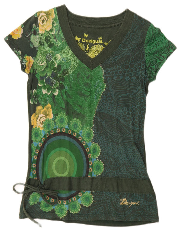 Desigual Womens Graphic T-Shirt Top UK 12 Medium Green