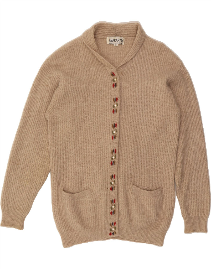 AMARANTO Womens Cardigan Sweater UK 14 Medium Beige Lambswool Vintage Amaranto and Second-Hand Amaranto from Messina Hembry 