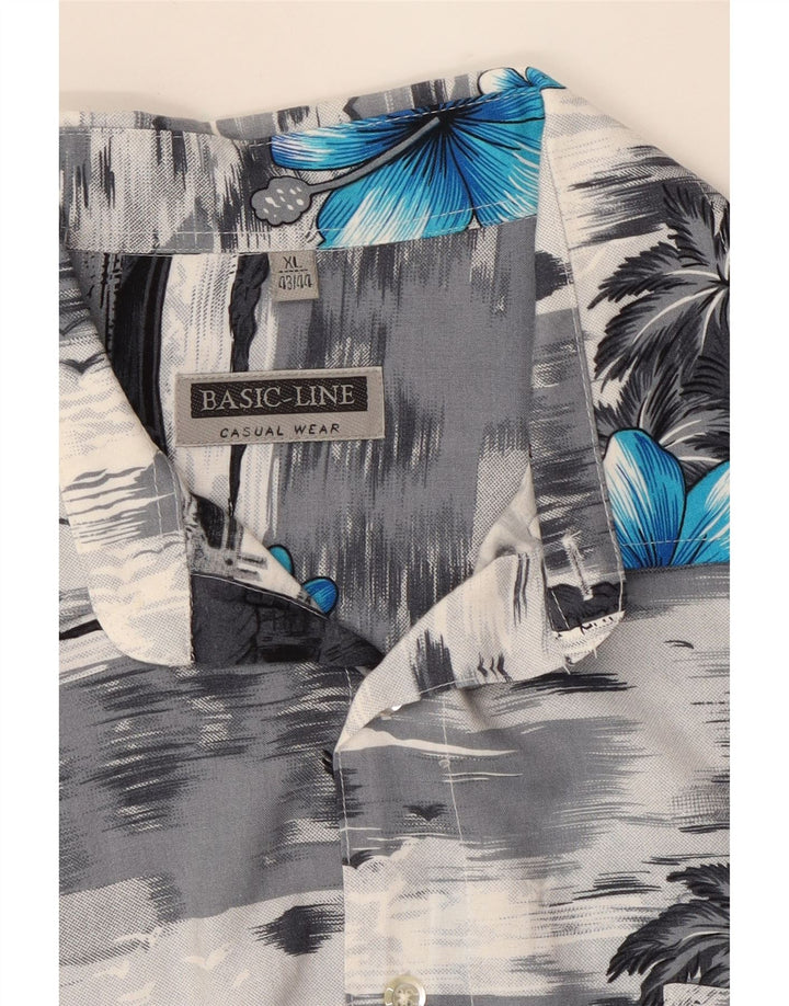 BASIC Mens Short Sleeve Shirt Size 43/44 XL Blue Floral Viscose Hawaiian Vintage Basic and Second-Hand Basic from Messina Hembry 