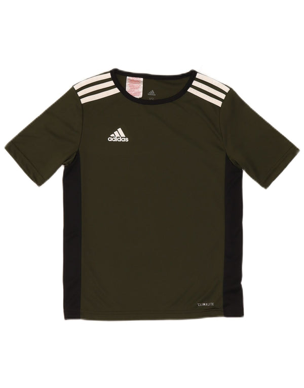 Adidas Boys Climalite T-Shirt Top 9-10 Years Small Khaki Colourblock