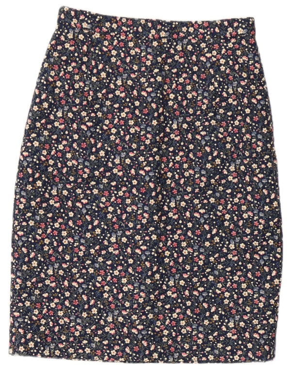 Vintage Womens Quilted Pencil Skirt Medium W28  Navy Blue Floral