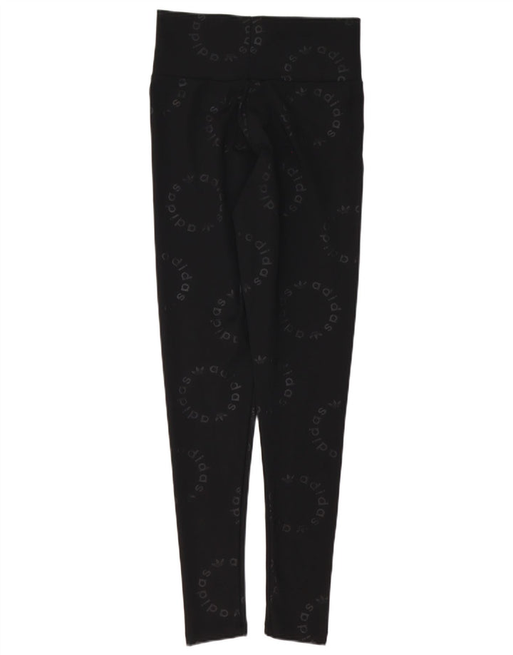 Adidas Womens Graphic Leggings UK 10 Small Black Polyester