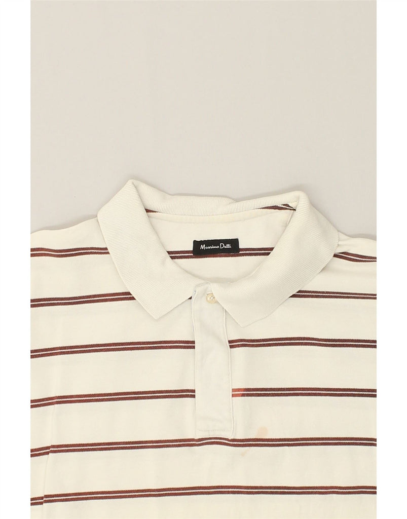 MASSIMO DUTTI Mens Slim Polo Shirt XL White Striped | Vintage Massimo Dutti | Thrift | Second-Hand Massimo Dutti | Used Clothing | Messina Hembry 