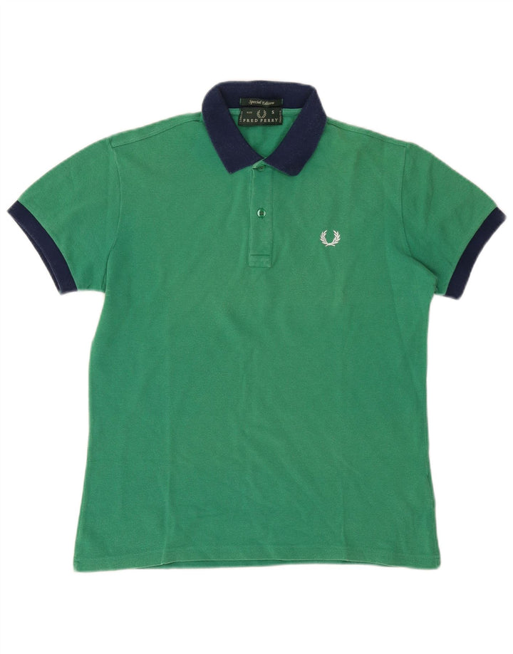 Fred Perry Mens Polo Shirt Small Green Colourblock Cotton