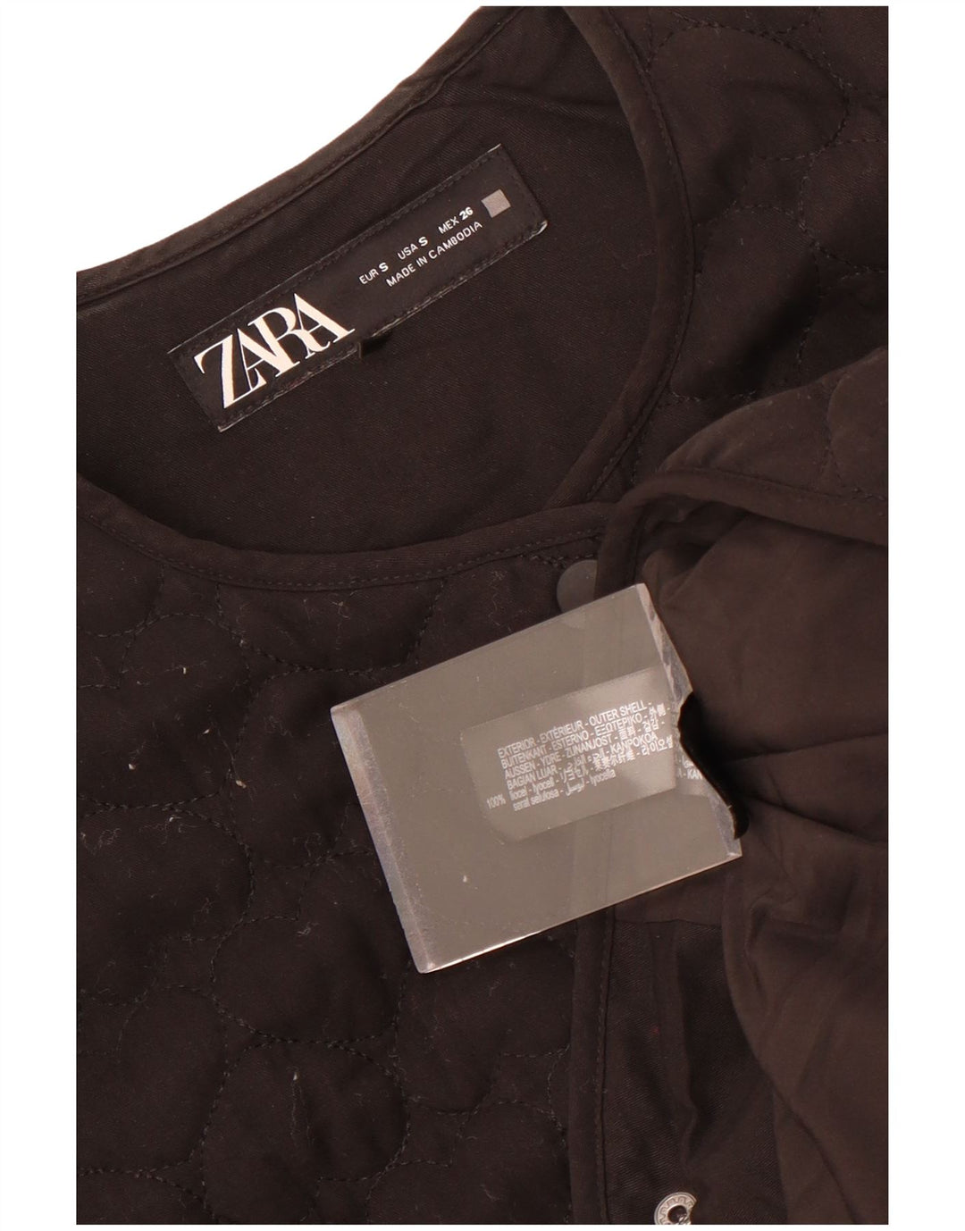 Zara Womens Oversized Quilted Jacket UK 10 Small Black Lyocell