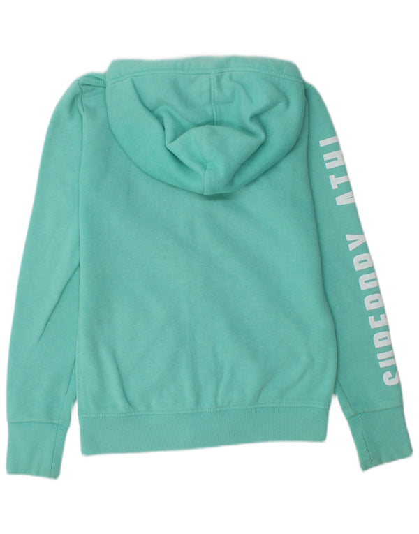 Superdry Womens Graphic Zip Hoodie Sweater UK 10 Small Turquoise Cotton