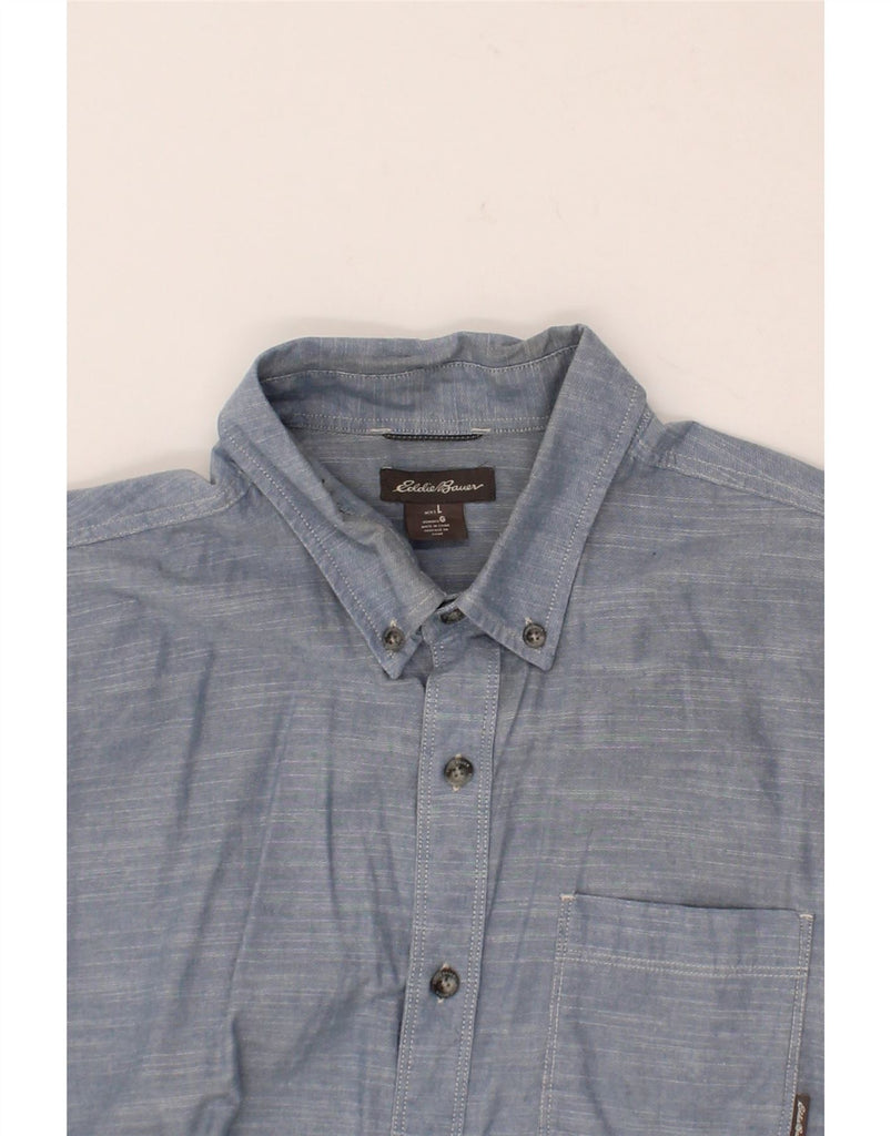 EDDIE BAUER Mens Short Sleeve Shirt Large Blue Cotton Vintage Eddie Bauer and Second-Hand Eddie Bauer from Messina Hembry 