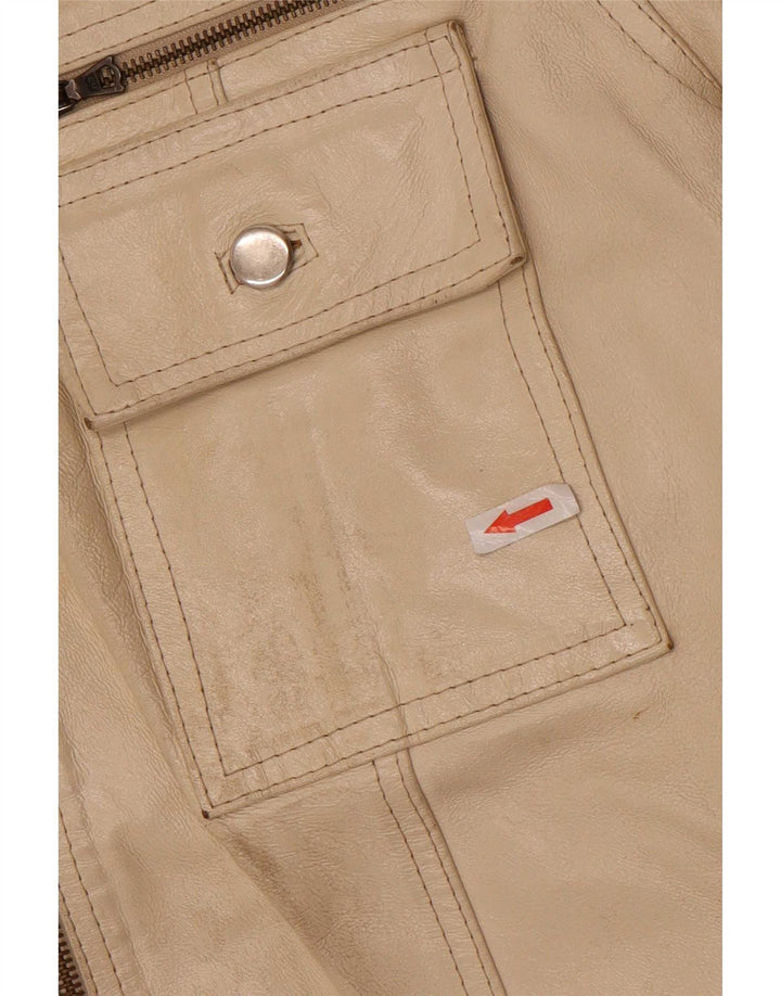 Pinko Womens Leather Jacket IT 42 Medium Beige