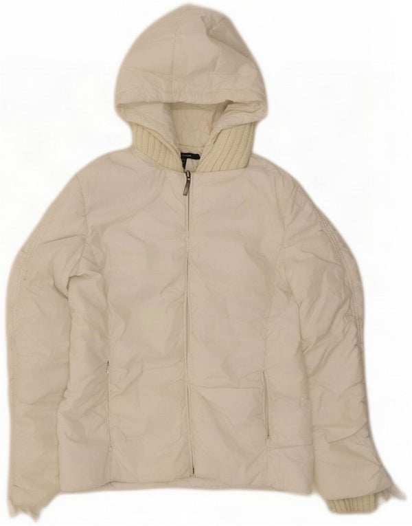 Zara Womens Hooded Padded Jacket UK 14 Medium White Polyester