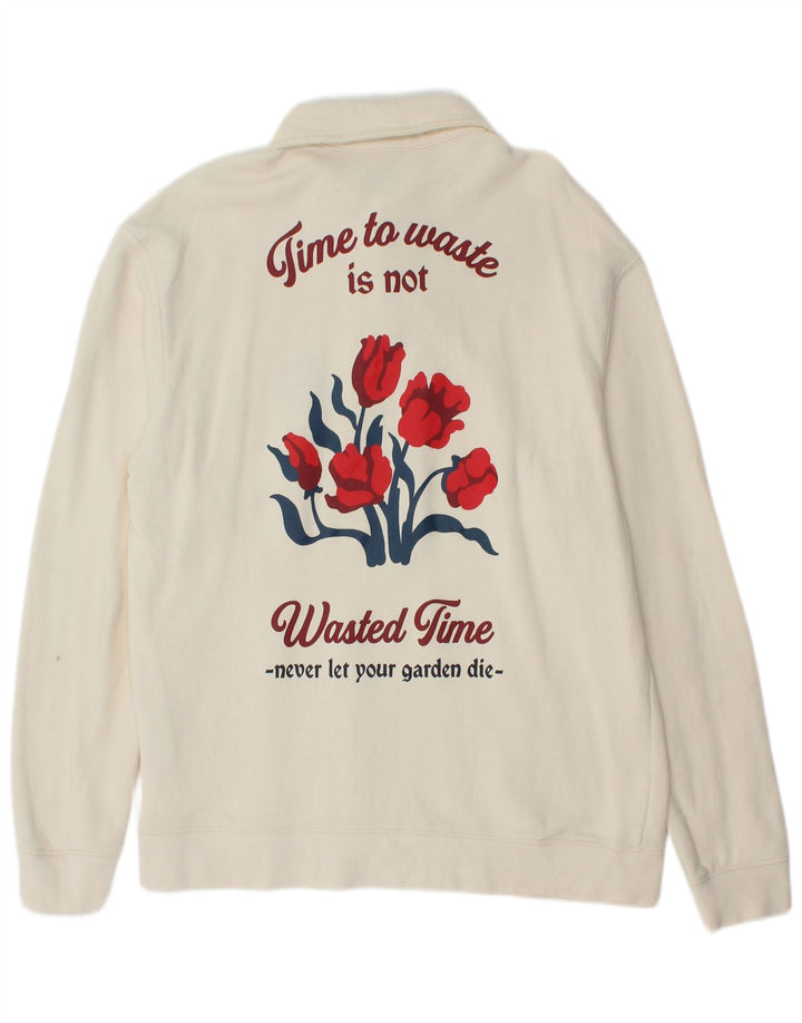 Zara Mens Graphic Polo Neck Sweatshirt Jumper XL Off White Cotton