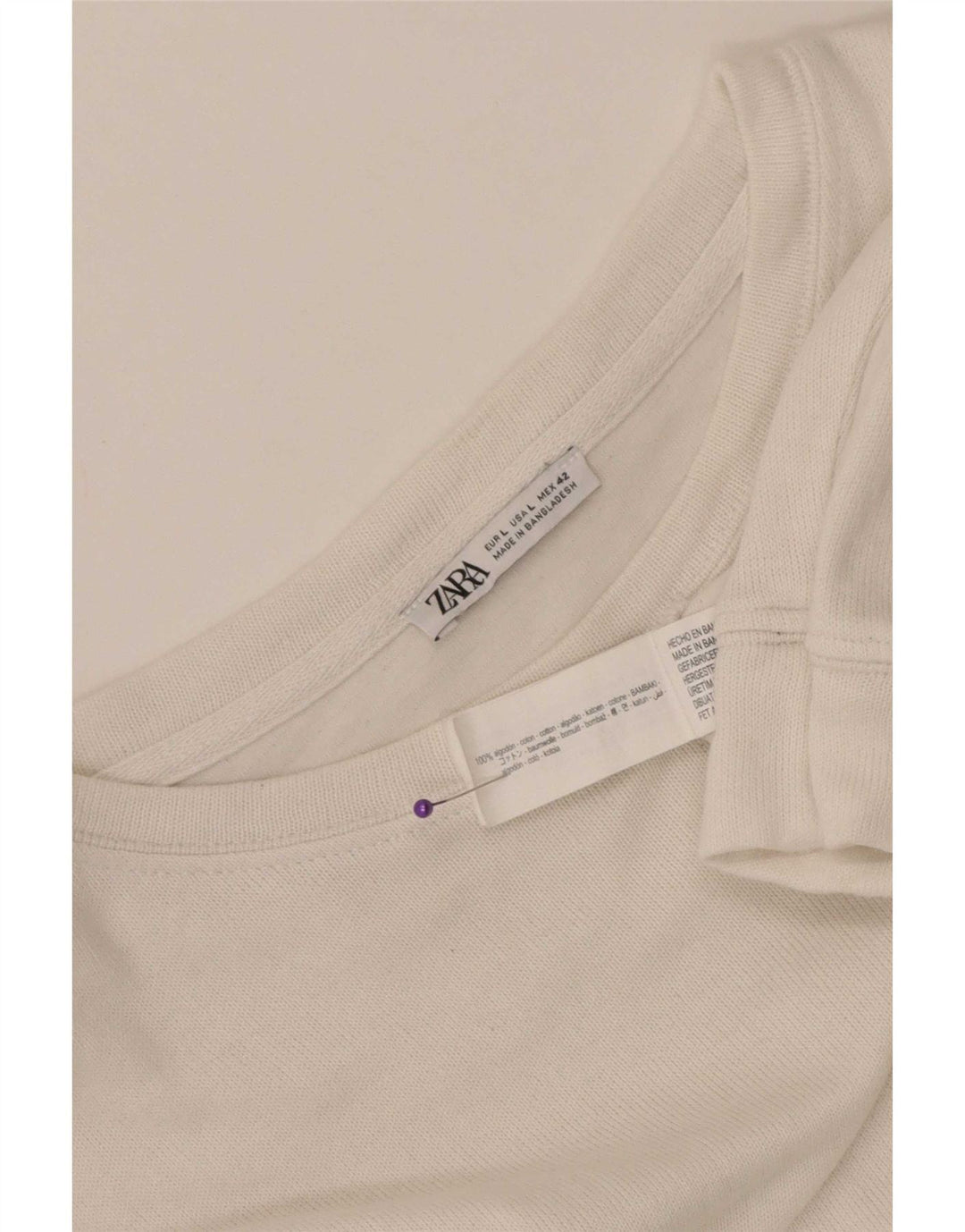 Zara Mens Top Long Sleeve Large White Cotton