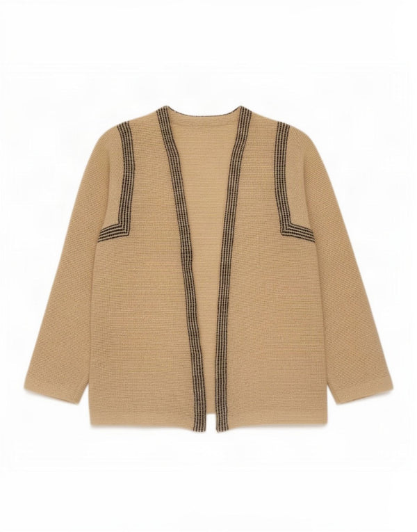 Vintage Womens Open Cardigan Sweater UK 8 Small Beige Striped
