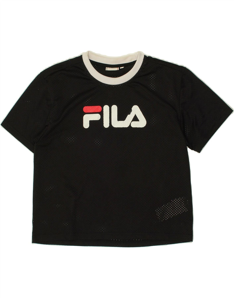 FILA Womens Crop Graphic T-Shirt Top UK 14 Medium Black Polyester Vintage Fila and Second-Hand Fila from Messina Hembry 