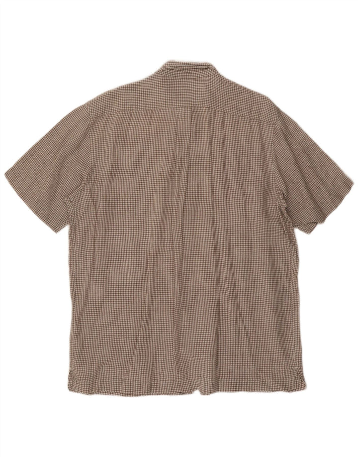 EDDIE BAUER Mens Tall Short Sleeve Shirt Large Brown Check Linen