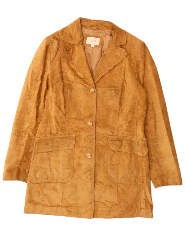 Marks & Spencer Womens Suede Overcoat UK 12 Medium Brown Leather