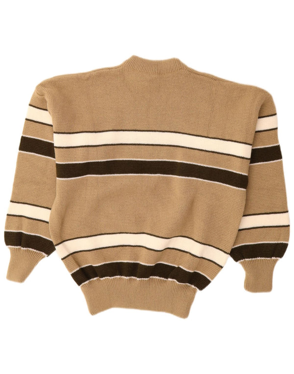 VINTAGE Mens Turtle Neck Jumper Sweater Medium Beige Striped