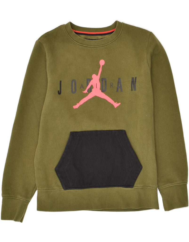 JORDAN Boys Graphic Sweatshirt Jumper 10-11 Years Medium  Khaki Cotton | Vintage Jordan | Thrift | Second-Hand Jordan | Used Clothing | Messina Hembry 