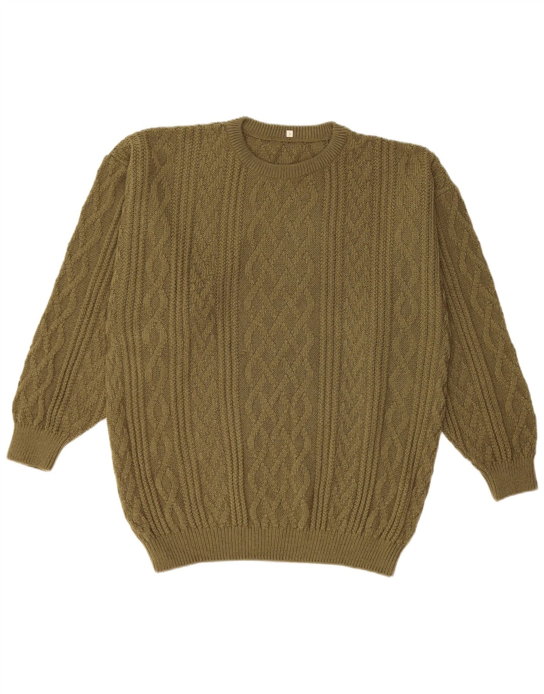 Vintage Mens Crew Neck Jumper Sweater Large Khaki Acrylic