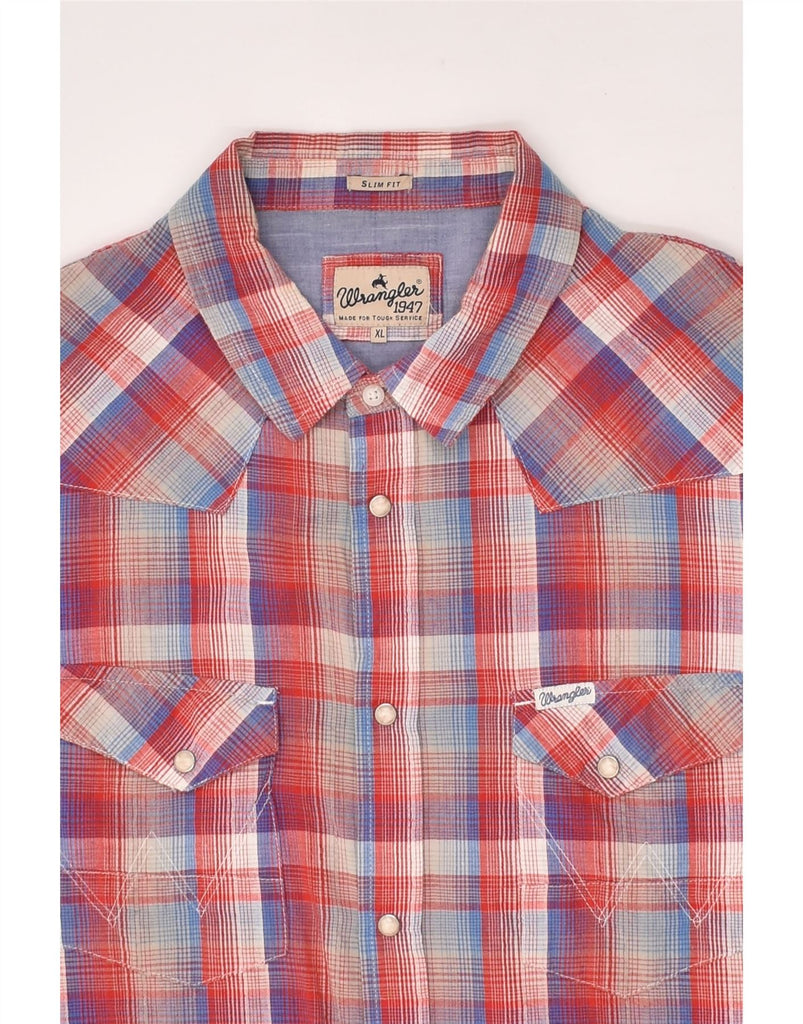 WRANGLER Mens Short Sleeve Slim Fit Shirt XL Red Check Cotton | Vintage Wrangler | Thrift | Second-Hand Wrangler | Used Clothing | Messina Hembry 