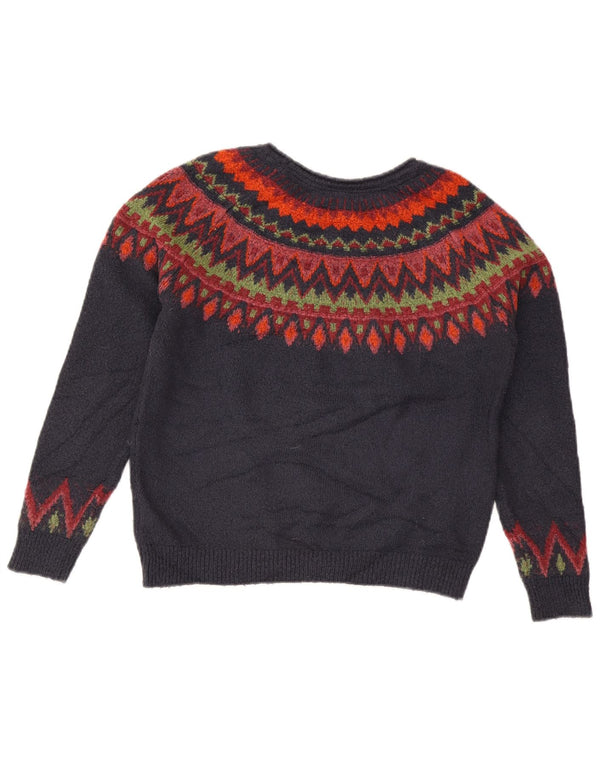 Weird Fish Womens Boat Neck Jumper Sweater UK 10 Small Navy Blue Fair Isle