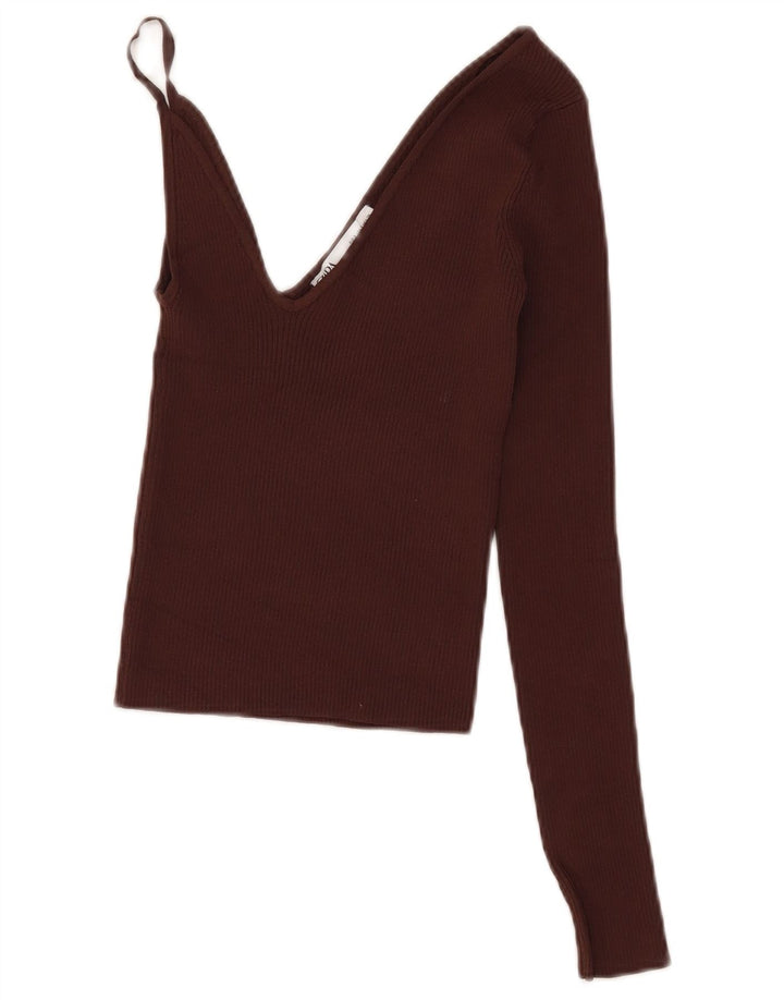 Zara Womens Crop Top UK 8 Small Brown Viscose