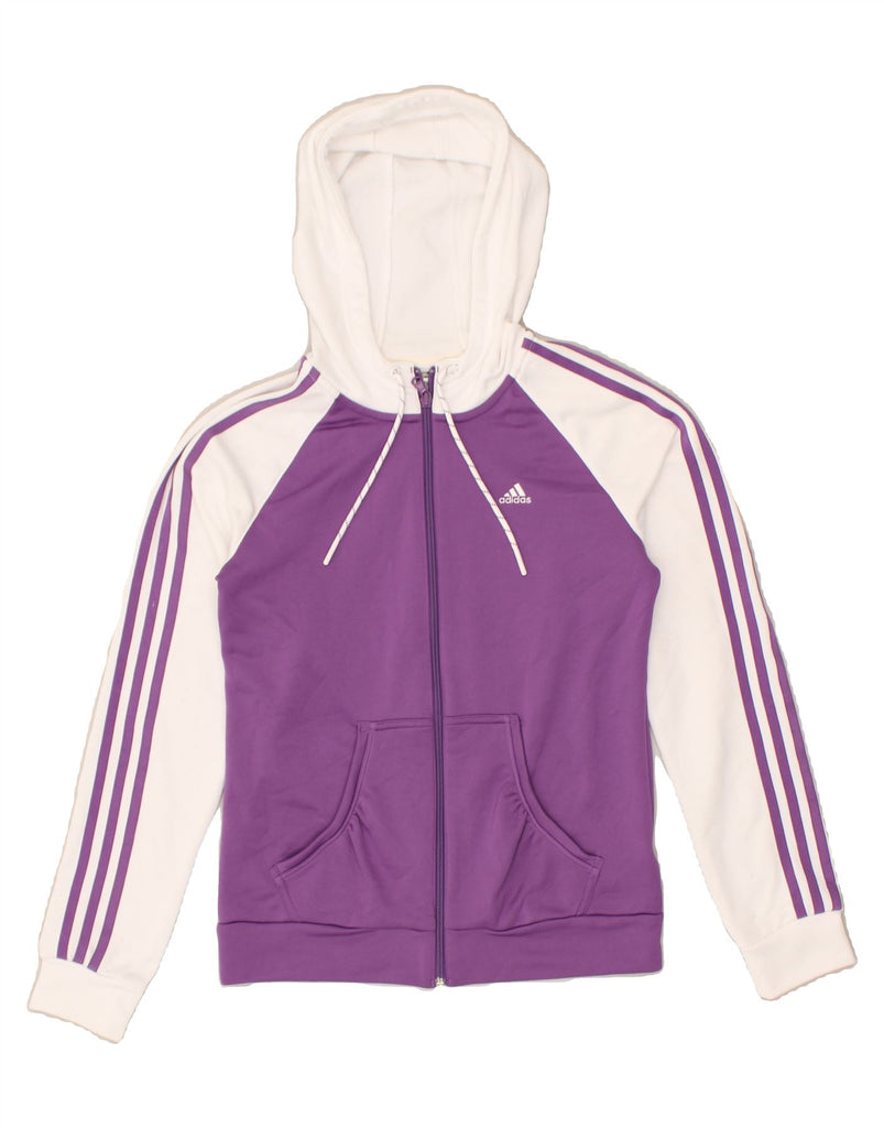 ADIDAS Womens Zip Hoodie Sweater UK 12 Medium Purple Colourblock Polyester | Vintage Adidas | Thrift | Second-Hand Adidas | Used Clothing | Messina Hembry 