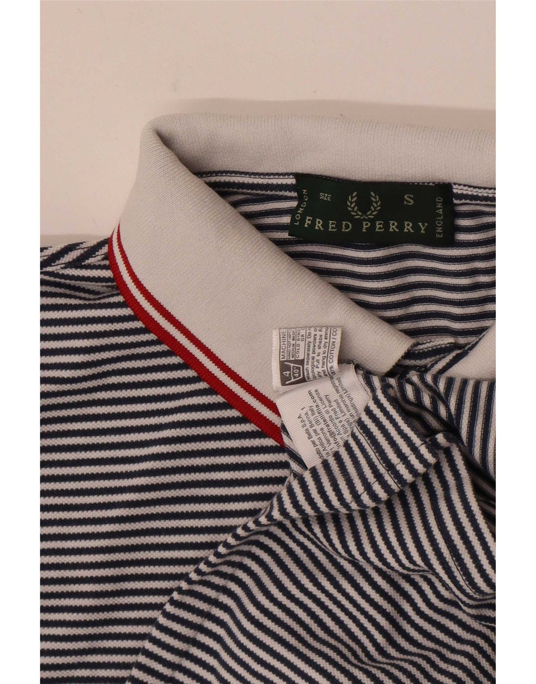 Fred Perry Mens Polo Shirt Small Navy Blue Pinstripe Cotton