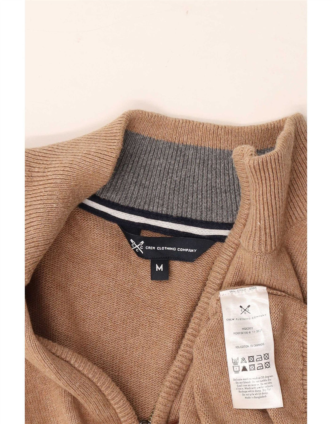Crew Clothing Mens Zip Neck Jumper Sweater Medium Brown Cotton