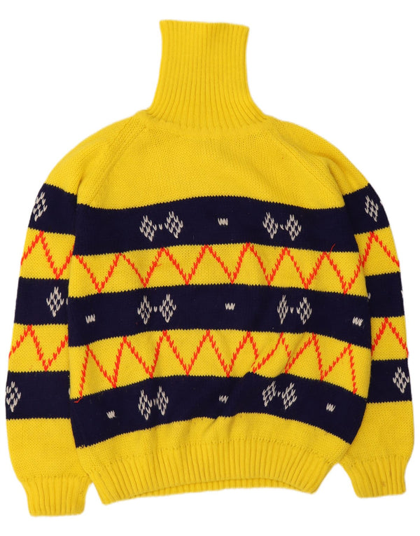 Vintage Mens Roll Neck Jumper Sweater Large Yellow Fair Isle