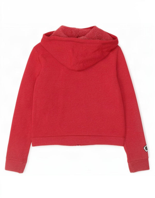 Hollister Womens Graphic Zip Hoodie Sweater UK 16 Large Red Cotton