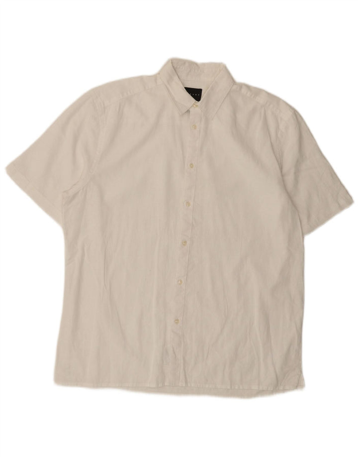 Sisley Mens Short Sleeve Regular Fit Shirt Medium White Linen
