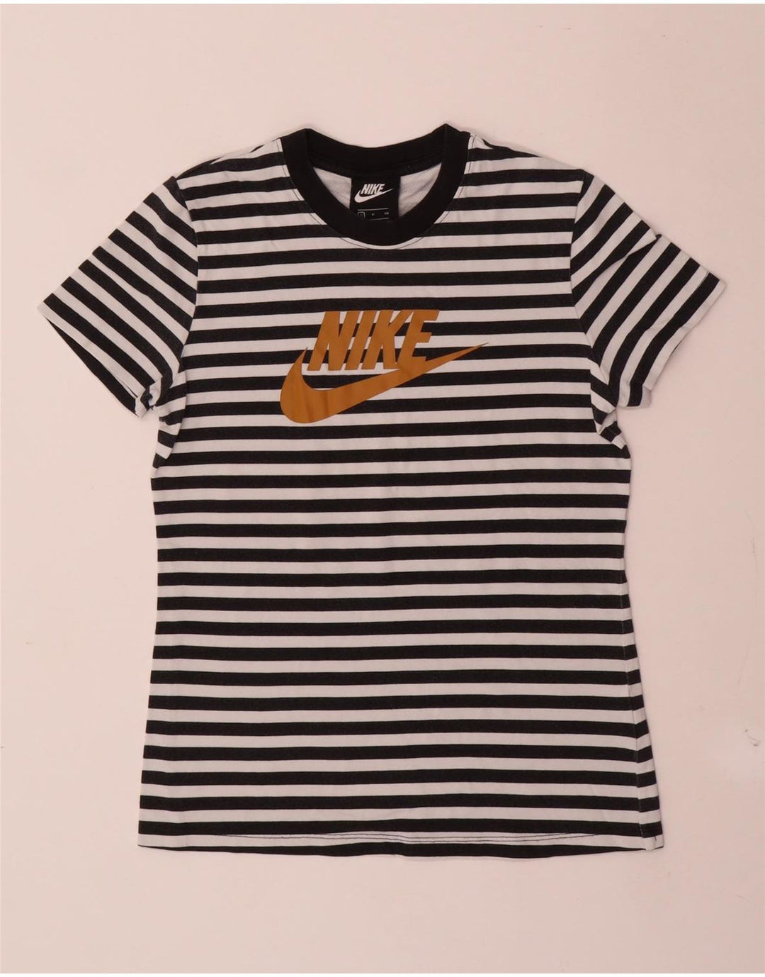 NIKE Womens Graphic T-Shirt Top UK 10 Small Black Striped Cotton