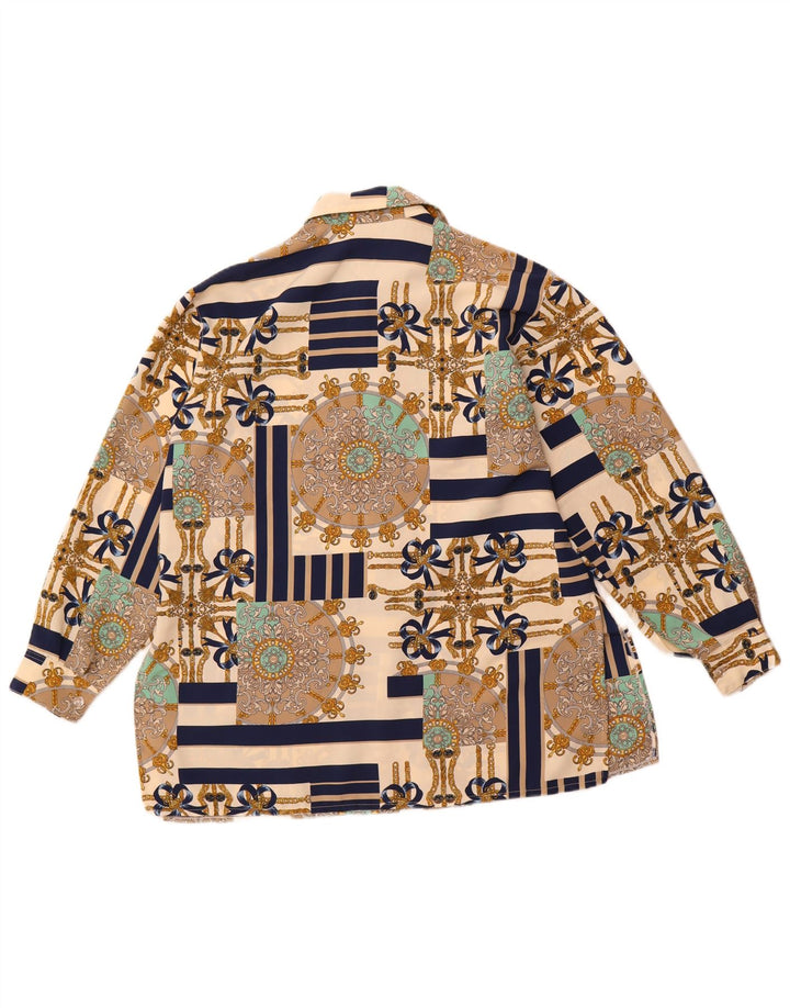 Vintage Womens Abstract Pattern Oversized Shirt Blouse UK 10 Small Beige