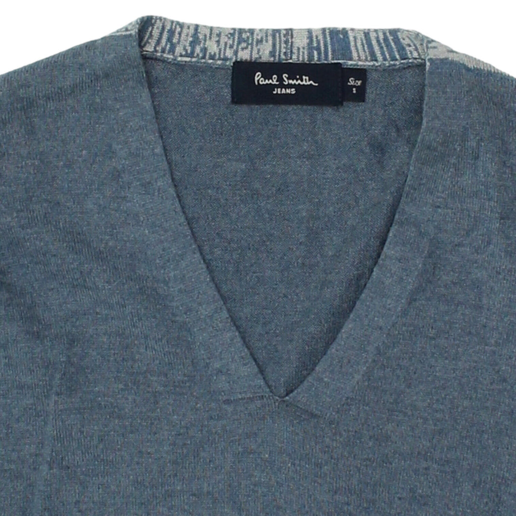 Paul Smith Jeans Mens Blue Cotton Blend V Neck Jumper | Vintage Designer Sweater Vintage Messina Hembry and Second-Hand Messina Hembry from Messina Hembry 