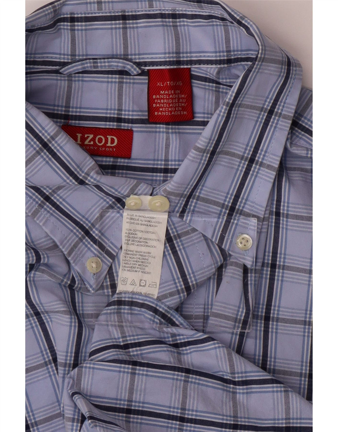 IZOD Mens Big & Tall Short Sleeve Shirt XL Blue Check Cotton Vintage Izod and Second-Hand Izod from Messina Hembry 